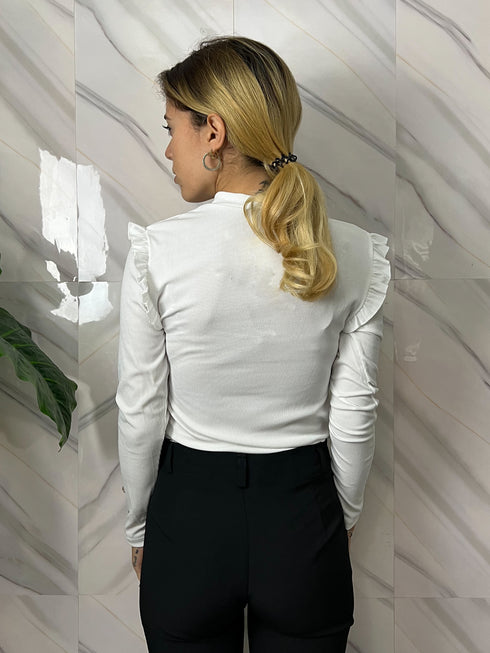 Maglia donna con rouches e bottoni sulla manica